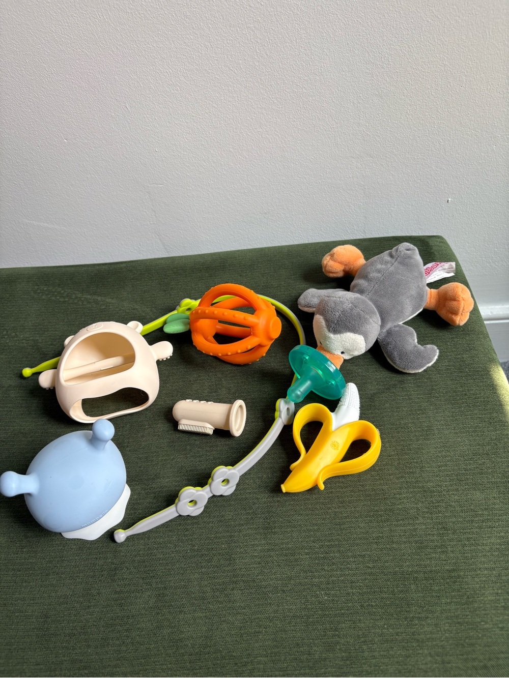 Plush Penguin and Sensory Toy Set - Gray, Orange, Yellow
